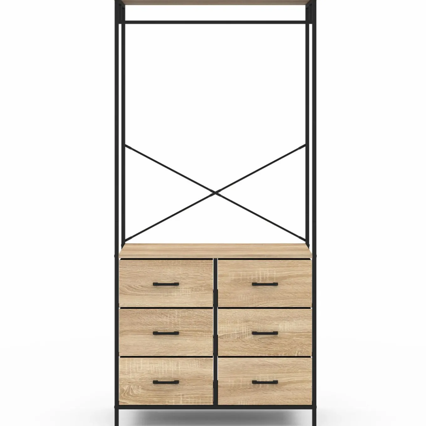 IDMarket Dressing penderie industriel bois et noir avec 6 bacs* Dressings Et Portants Vêtements