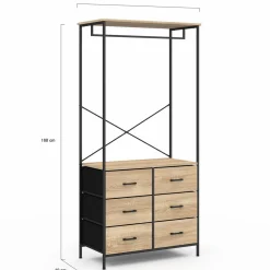 IDMarket Dressing penderie industriel bois et noir avec 6 bacs* Dressings Et Portants Vêtements