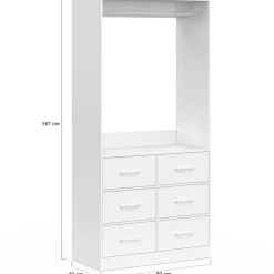IDMarket Dressing penderie L. 80 cm avec 6 tiroirs bois et tissu blanc* Collection Contemporaine|Dressings Et Portants Vêtements