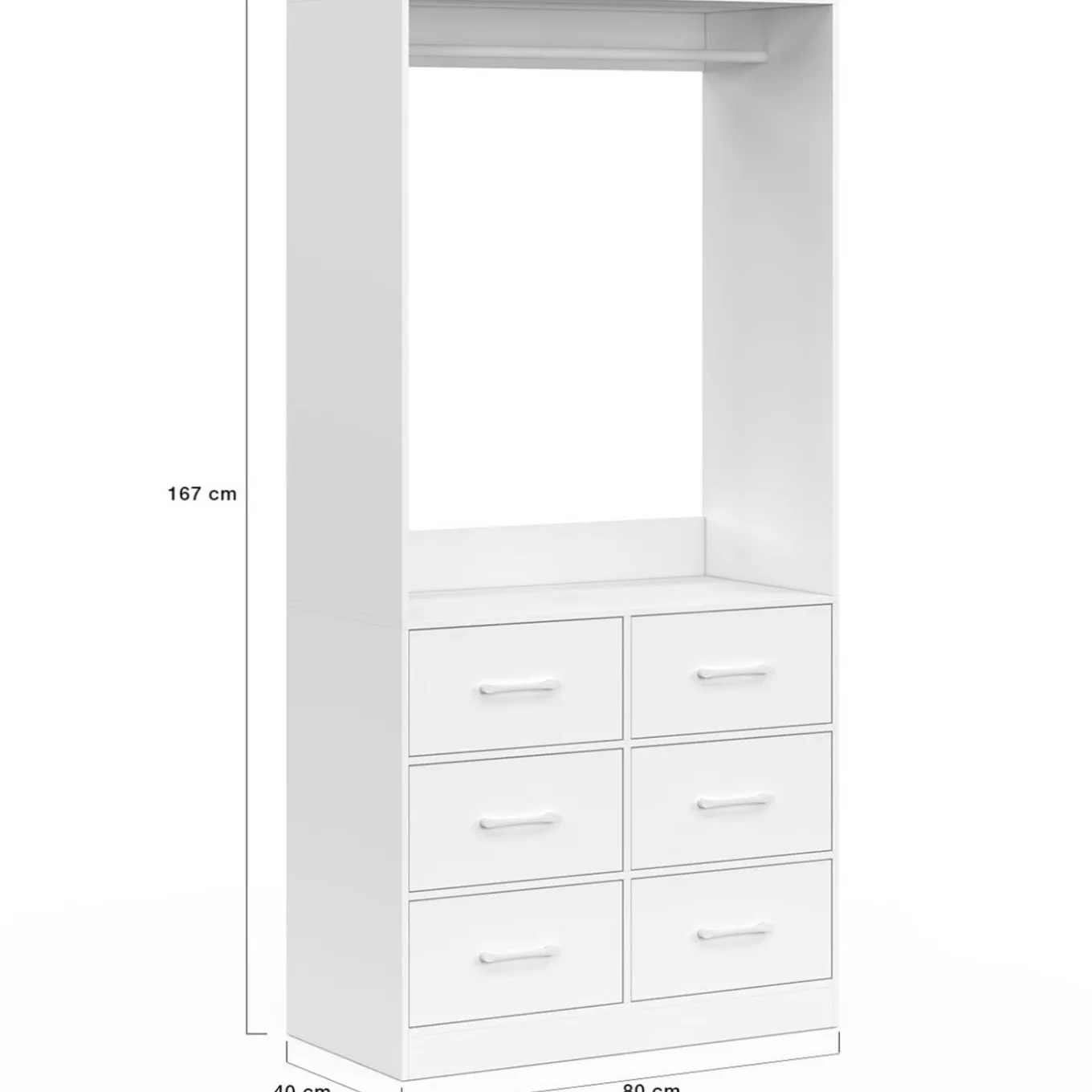 IDMarket Dressing penderie L. 80 cm avec 6 tiroirs bois et tissu blanc* Collection Contemporaine|Dressings Et Portants Vêtements