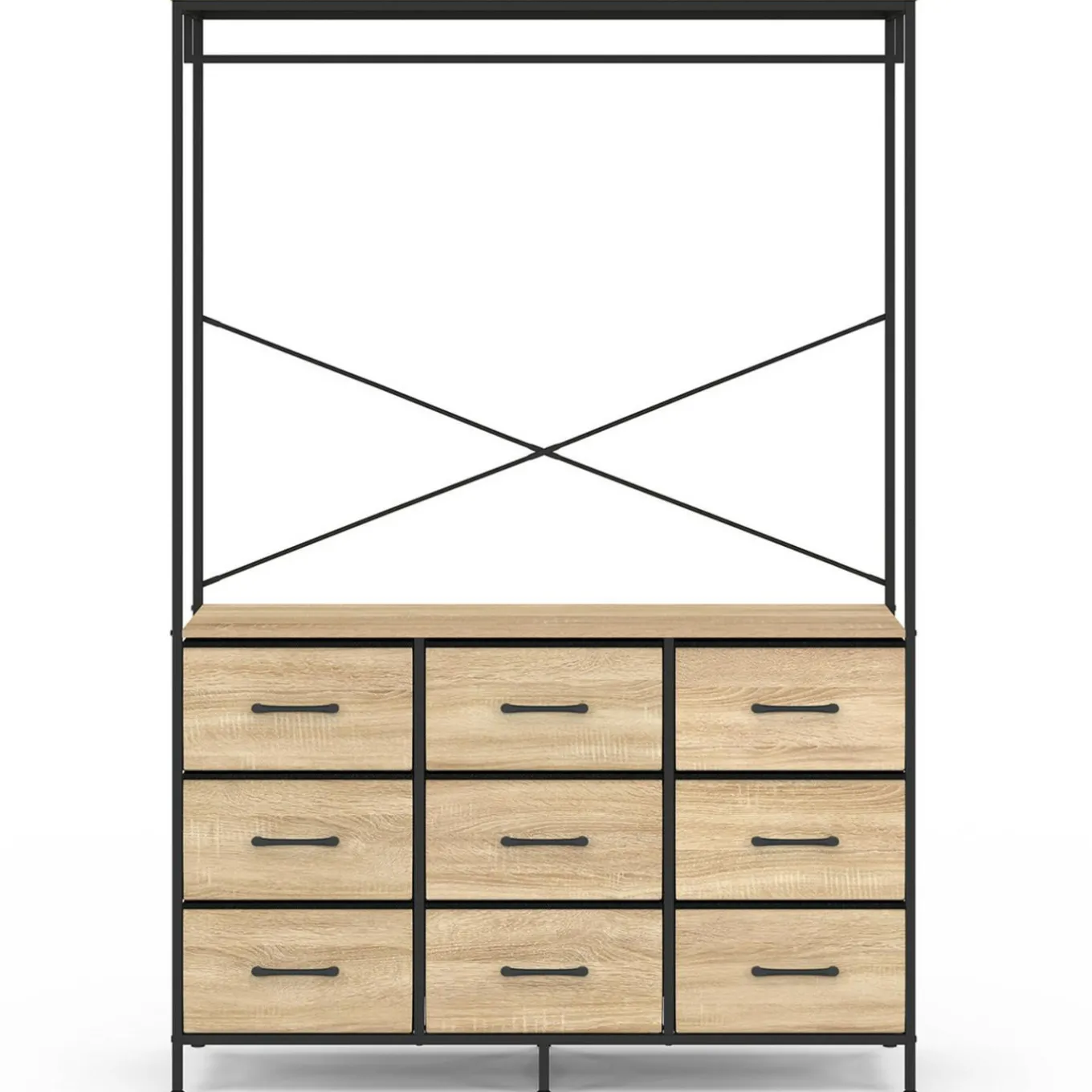 IDMarket Dressing penderie L. 115 cm avec 9 bacs en tissu bois et noir* Dressings Et Portants Vêtements