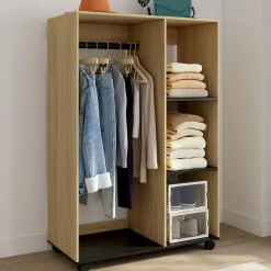 IDMarket Dressing penderie RACHEL 80 x 40 x 120 cm à roulettes hêtre et noir* Collection Contemporaine|Dressings Et Portants Vêtements