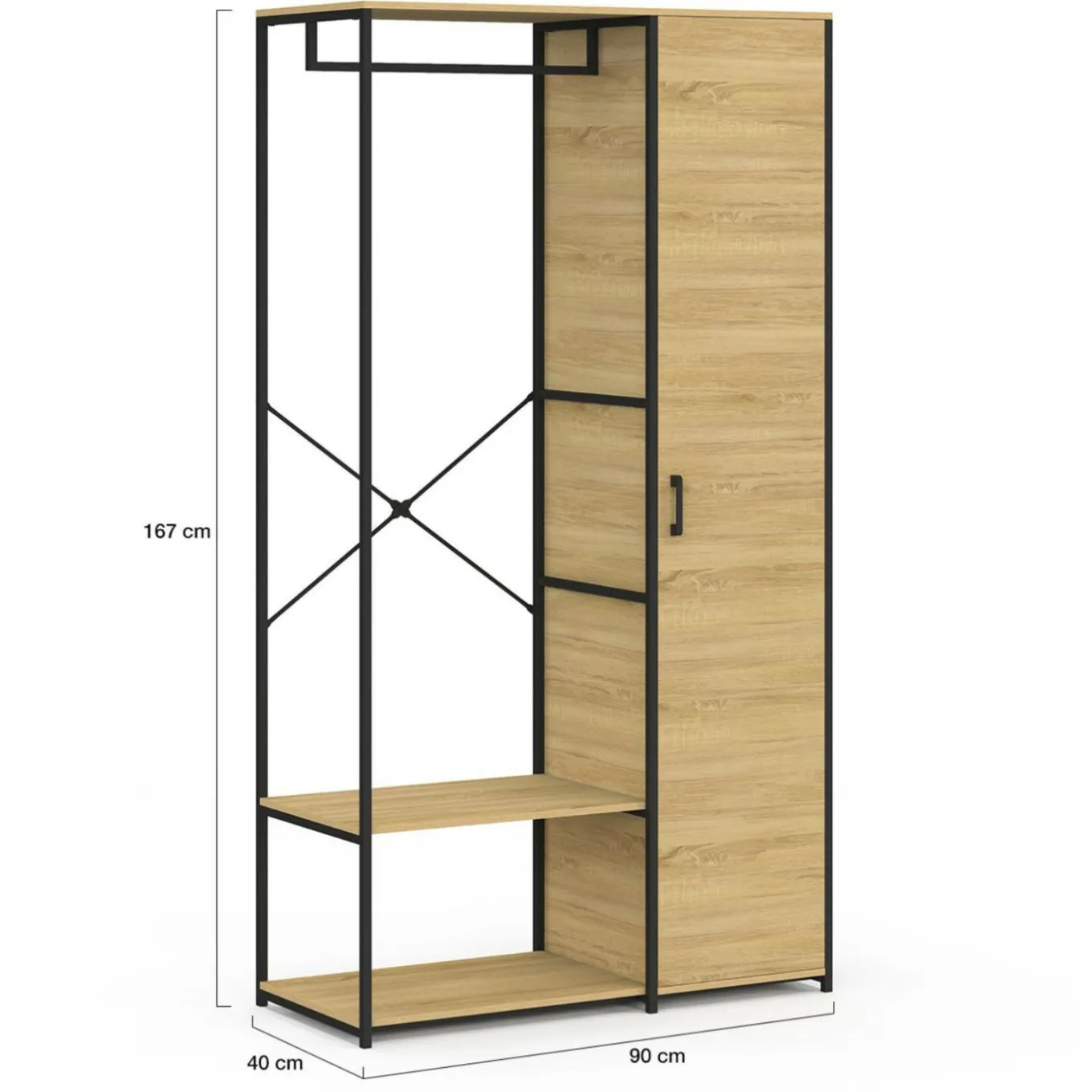 IDMarket Dressing penderie étagères avec porte L. 90 cm design industriel* Dressings Et Portants Vêtements|Chambre Complète Adulte