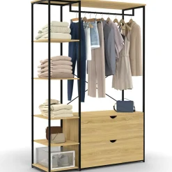 IDMarket Dressing penderie étagères 2 tiroirs design industriel L. 113 cm* Collection Agencement Magasin|Dressings Et Portants Vêtements