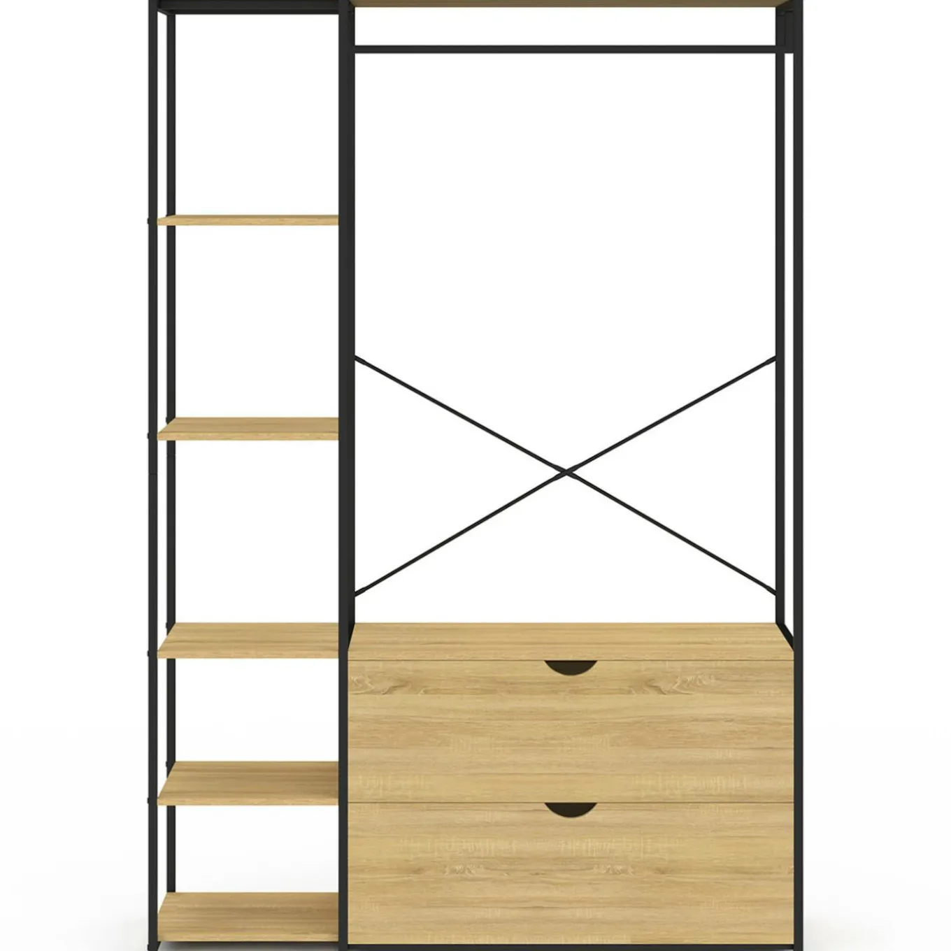 IDMarket Dressing penderie étagères 2 tiroirs design industriel L. 113 cm* Collection Agencement Magasin|Dressings Et Portants Vêtements