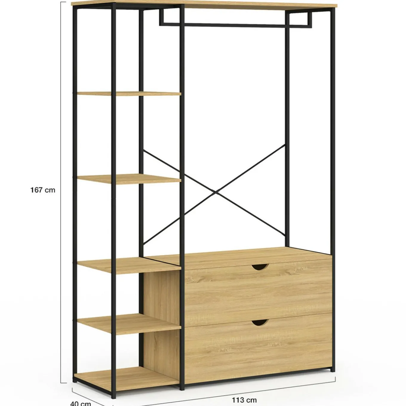 IDMarket Dressing penderie étagères 2 tiroirs design industriel L. 113 cm* Collection Agencement Magasin|Dressings Et Portants Vêtements