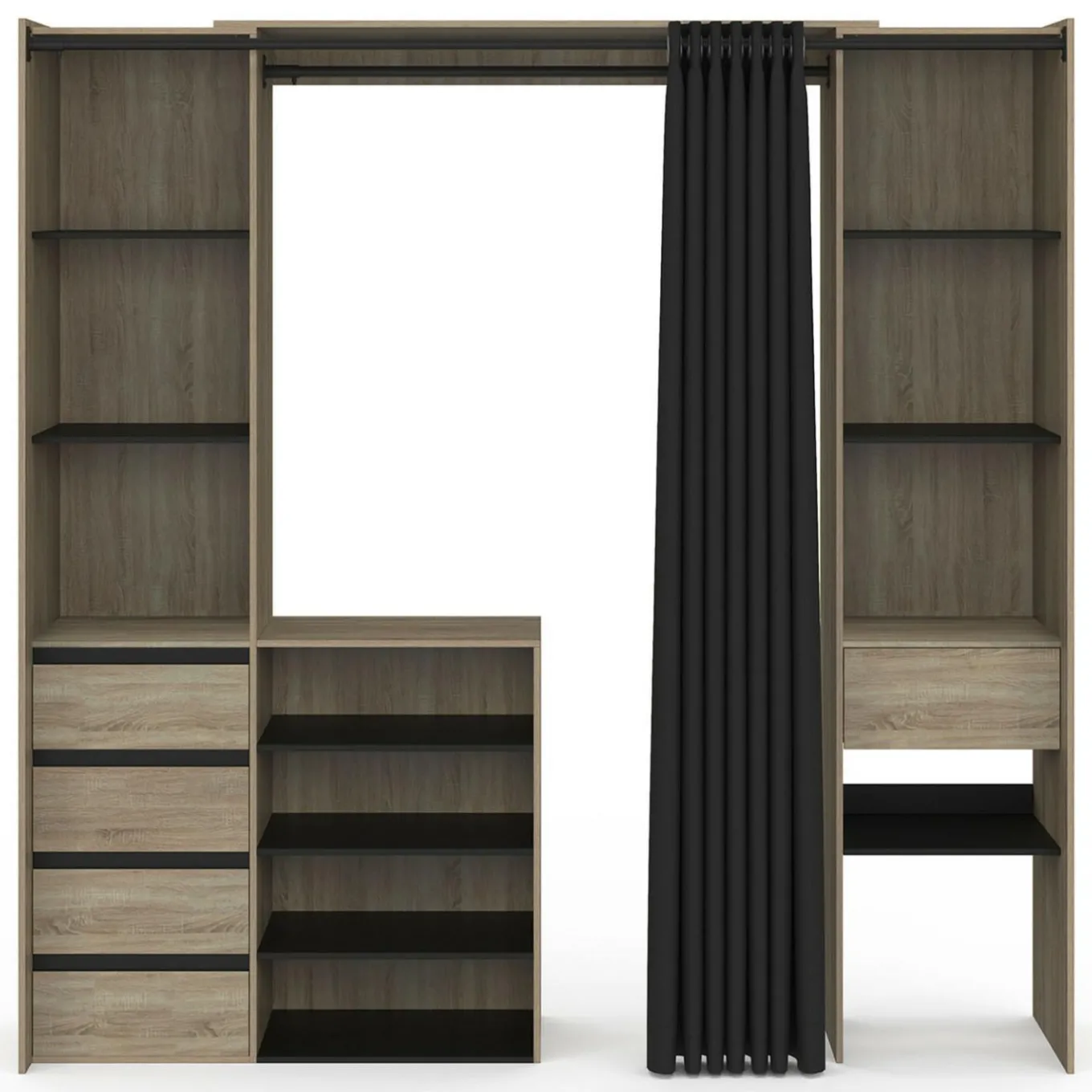 IDMarket Dressing XXL extensible 120/180 cm en hêtre avec penderie, étagères et tiroirs* Dressings Et Portants Vêtements|Chambre Complète Adulte