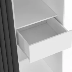 IDMarket Dressing XXL extensible 120/180 cm blanc avec tiroirs + étagères + penderie + rideau gris* Collection Moderne|Dressings Et Portants Vêtements