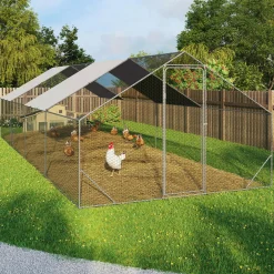 IDMarket Enclos à poules 24 m2 parc grillagé 8x3m* Volières Et Enclos