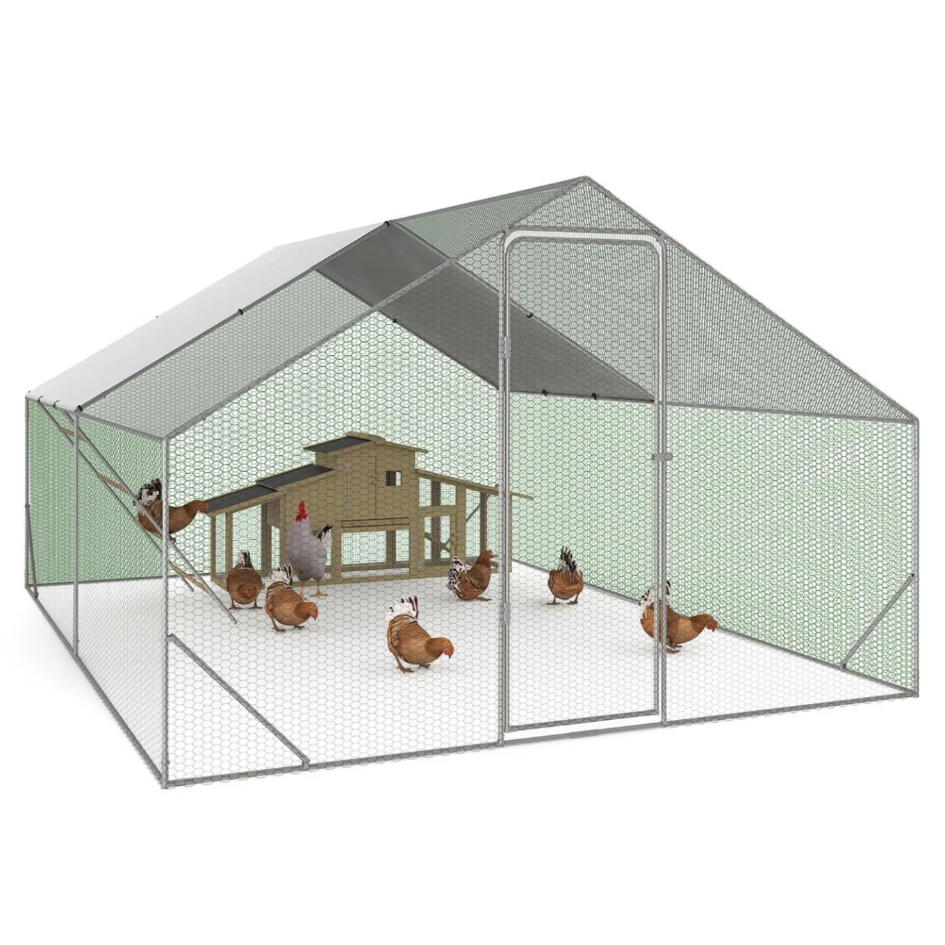 IDMarket Enclos poulailler 12 m² en acier galvanisé avec perchoir* Volières Et Enclos