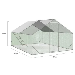 IDMarket Enclos poulailler 12 m² en acier galvanisé avec perchoir* Volières Et Enclos