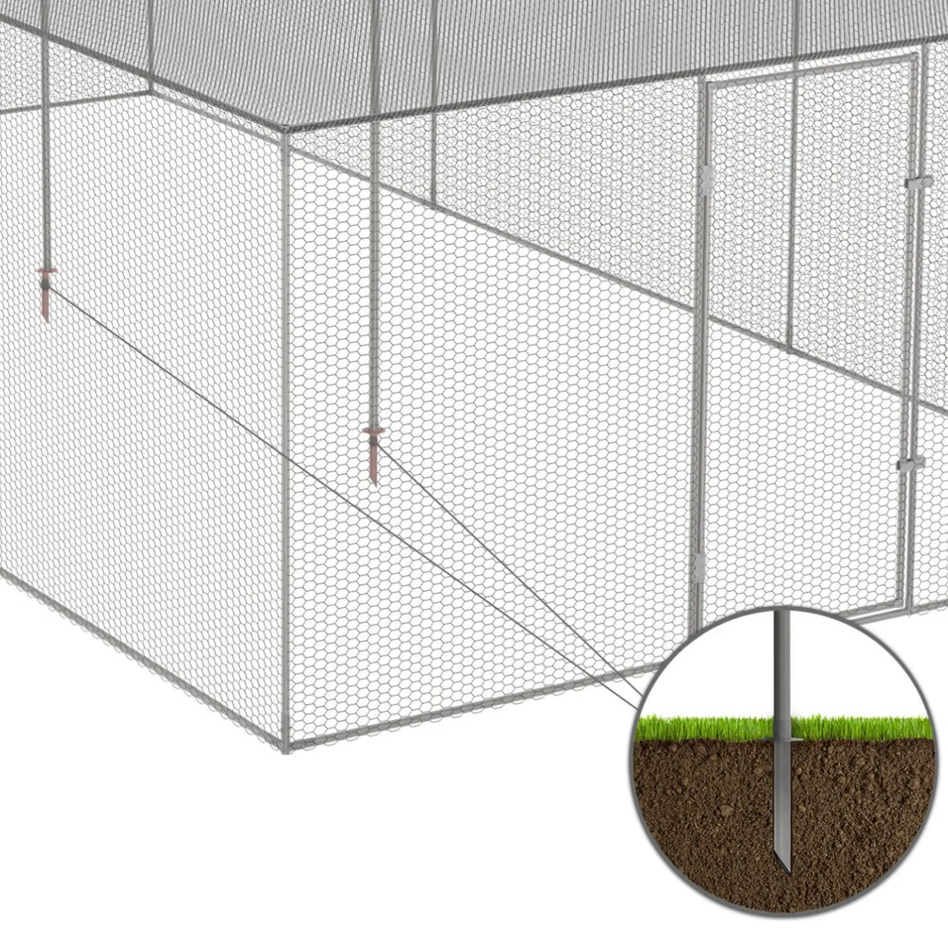 IDMarket Enclos poulailler en acier galvanisé 18 m² 6x3 m volière extérieure XXL* Volières Et Enclos
