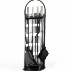 IDMarket Ensemble d'accessoires de cheminée noir inox avec support* Accessoires Cheminée|Stockage Du Bois