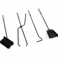 IDMarket Ensemble d'accessoires de cheminée noir inox avec support* Accessoires Cheminée|Stockage Du Bois