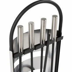IDMarket Ensemble d'accessoires de cheminée noir inox avec support* Accessoires Cheminée|Stockage Du Bois