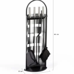 IDMarket Ensemble d'accessoires de cheminée noir inox avec support* Accessoires Cheminée|Stockage Du Bois