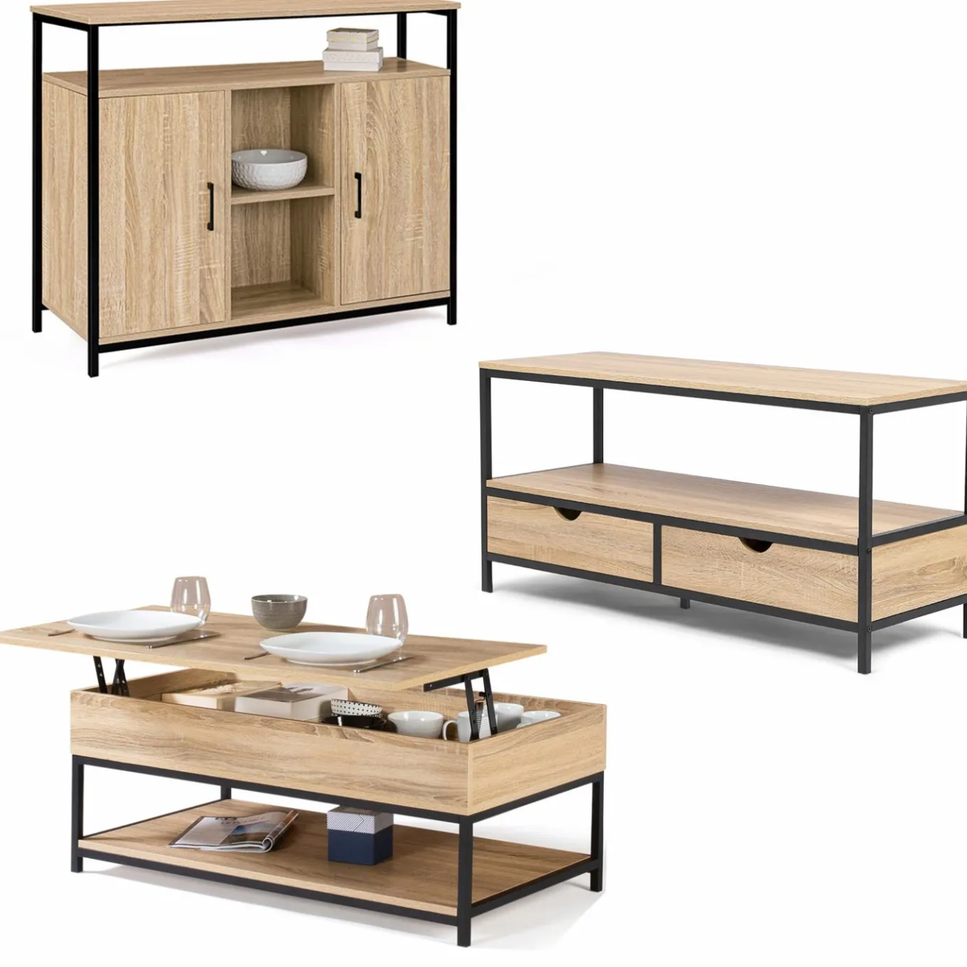 IDMarket Ensemble de meuble salon style industriel* Meubles Bas|Buffets