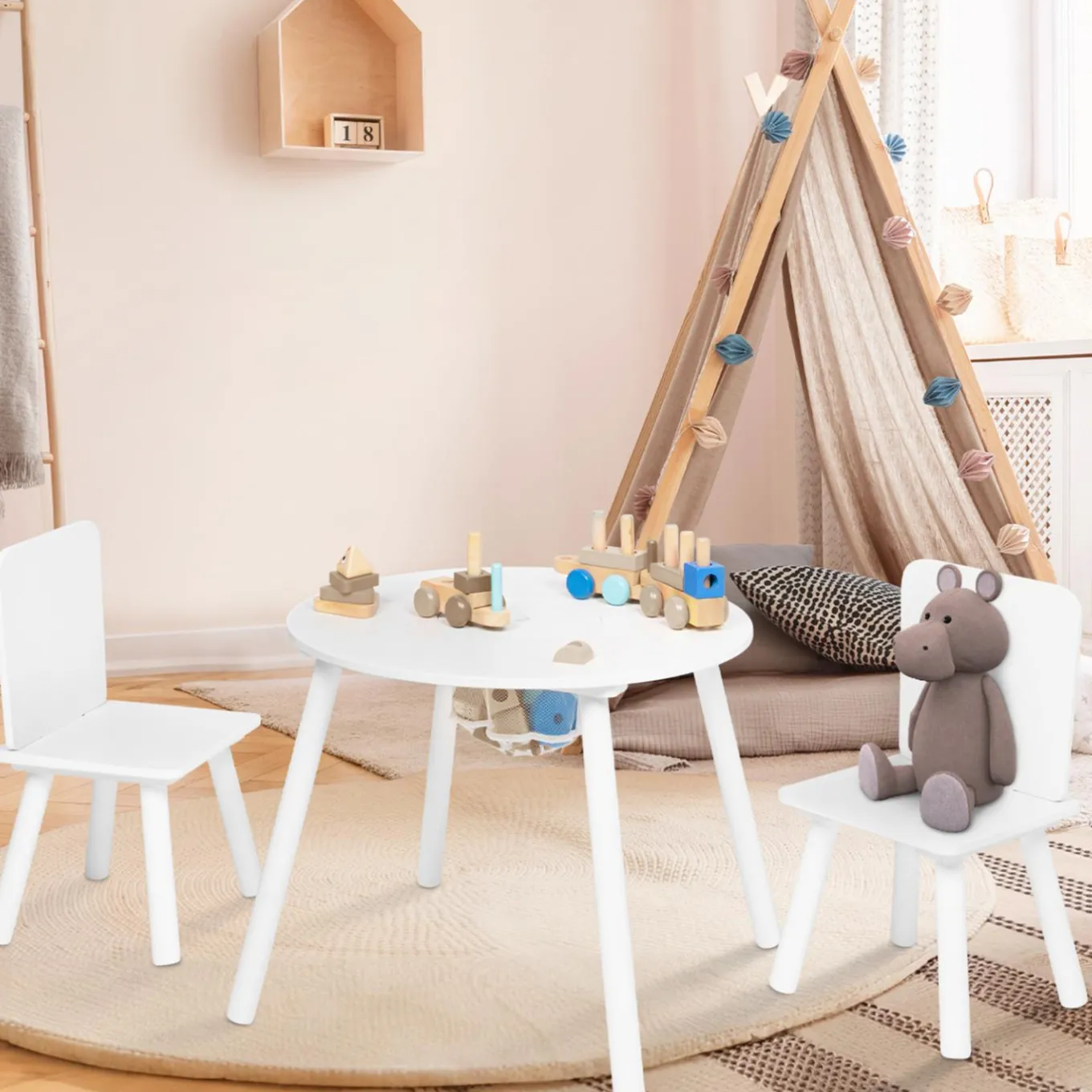 IDMarket Ensemble de table et chaises pour enfant en bois blanc*Enfant Meubles Blancs|Meubles En Bois