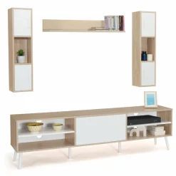 IDMarket Ensemble meuble télé avec étagères murales bois et blanc* Collection Design|Collection Contemporaine