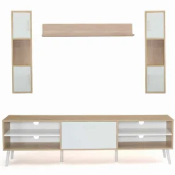 IDMarket Ensemble meuble télé avec étagères murales bois et blanc* Collection Design|Collection Contemporaine