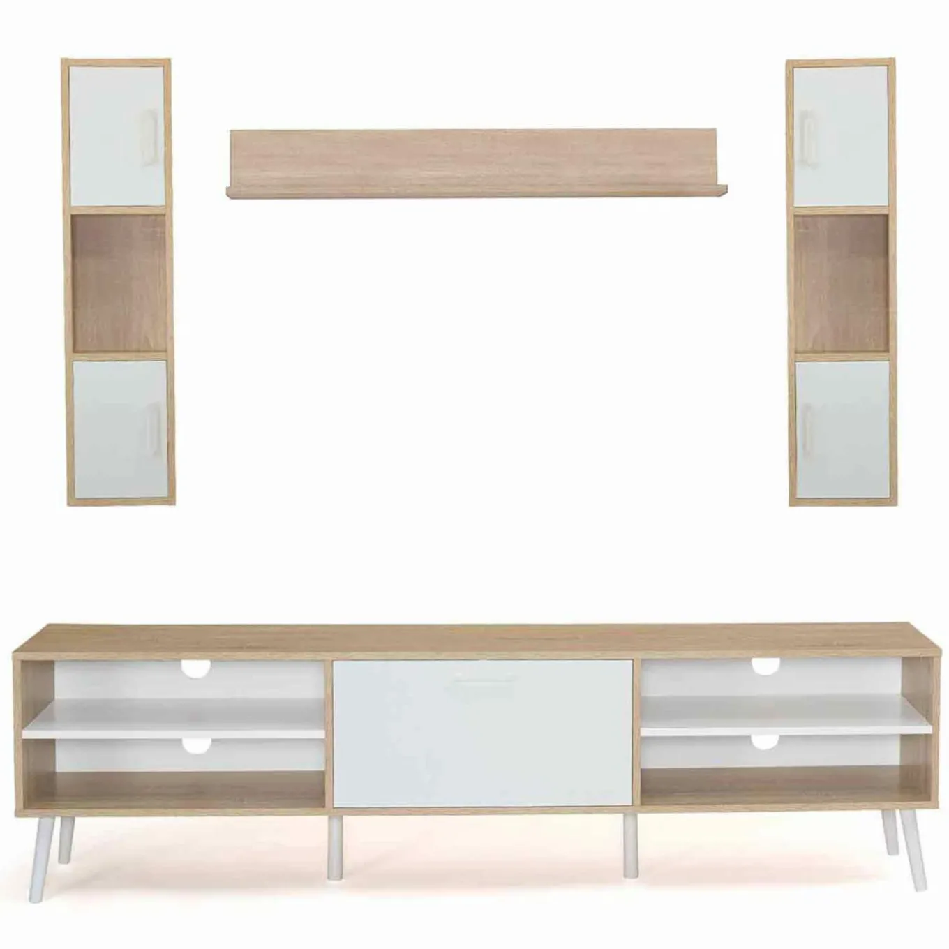 IDMarket Ensemble meuble télé avec étagères murales bois et blanc* Collection Design|Collection Contemporaine