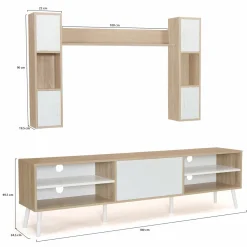 IDMarket Ensemble meuble télé avec étagères murales bois et blanc* Collection Design|Collection Contemporaine