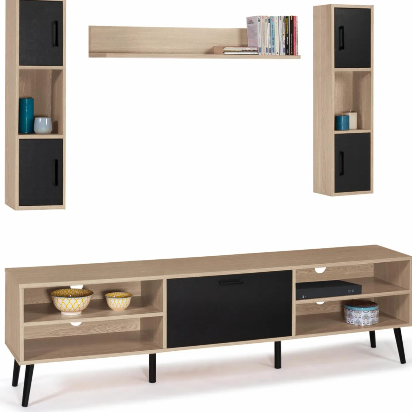 IDMarket Ensemble meuble télé avec étagères murales et placards* Meubles Bas|Meubles En Bois