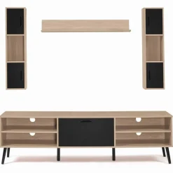 IDMarket Ensemble meuble télé avec étagères murales et placards* Meubles Bas|Meubles En Bois