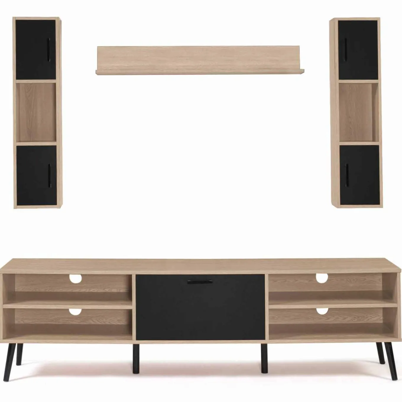 IDMarket Ensemble meuble télé avec étagères murales et placards* Meubles Bas|Meubles En Bois