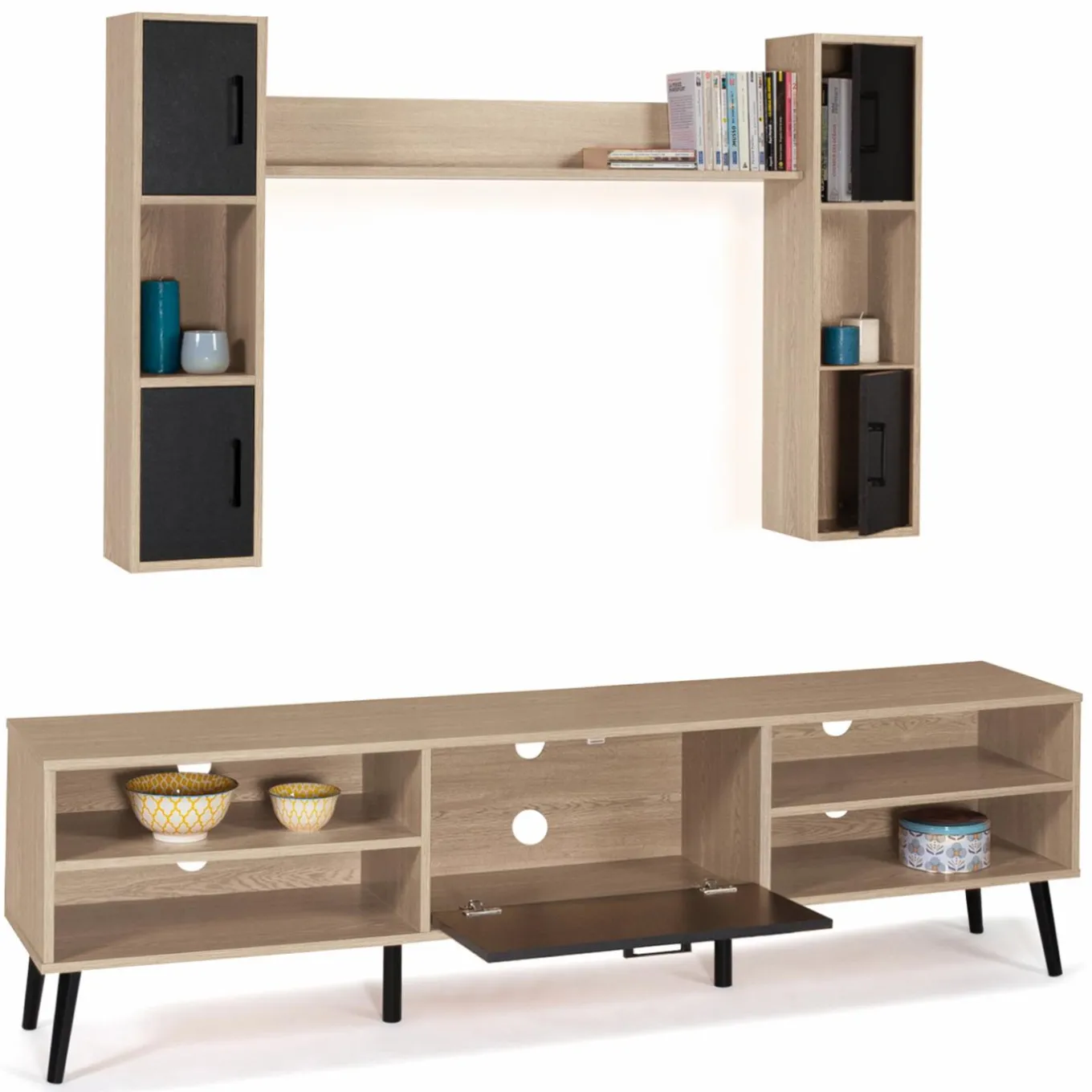 IDMarket Ensemble meuble télé avec étagères murales et placards* Meubles Bas|Meubles En Bois