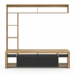 IDMarket Ensemble meuble télé de 170 cm avec des étagères en bois et un placard noir* Meubles Tv