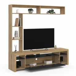 IDMarket Ensemble meuble télé de 170 cm avec des étagères en bois et un placard noir* Meubles Tv