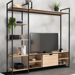 IDMarket Ensemble meuble TV industriel avec étagères* Meubles En Bois|Collection Industrielle