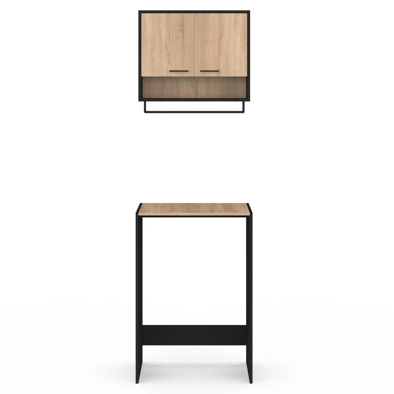 IDMarket Ensemble meubles de buanderie pour machine à laver noir et hêtre* Rangement Et Accessoires|Séchoirs À Linge