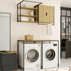 IDMarket Ensemble pour machine à laver et sèche-linge design industriel* Meubles Salle De Bain