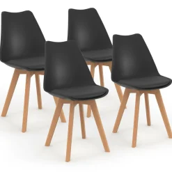 IDMarket Ensemble table à manger ronde 110 cm bois et noir et 4 chaises noires* Collection Scandinave|Chaises