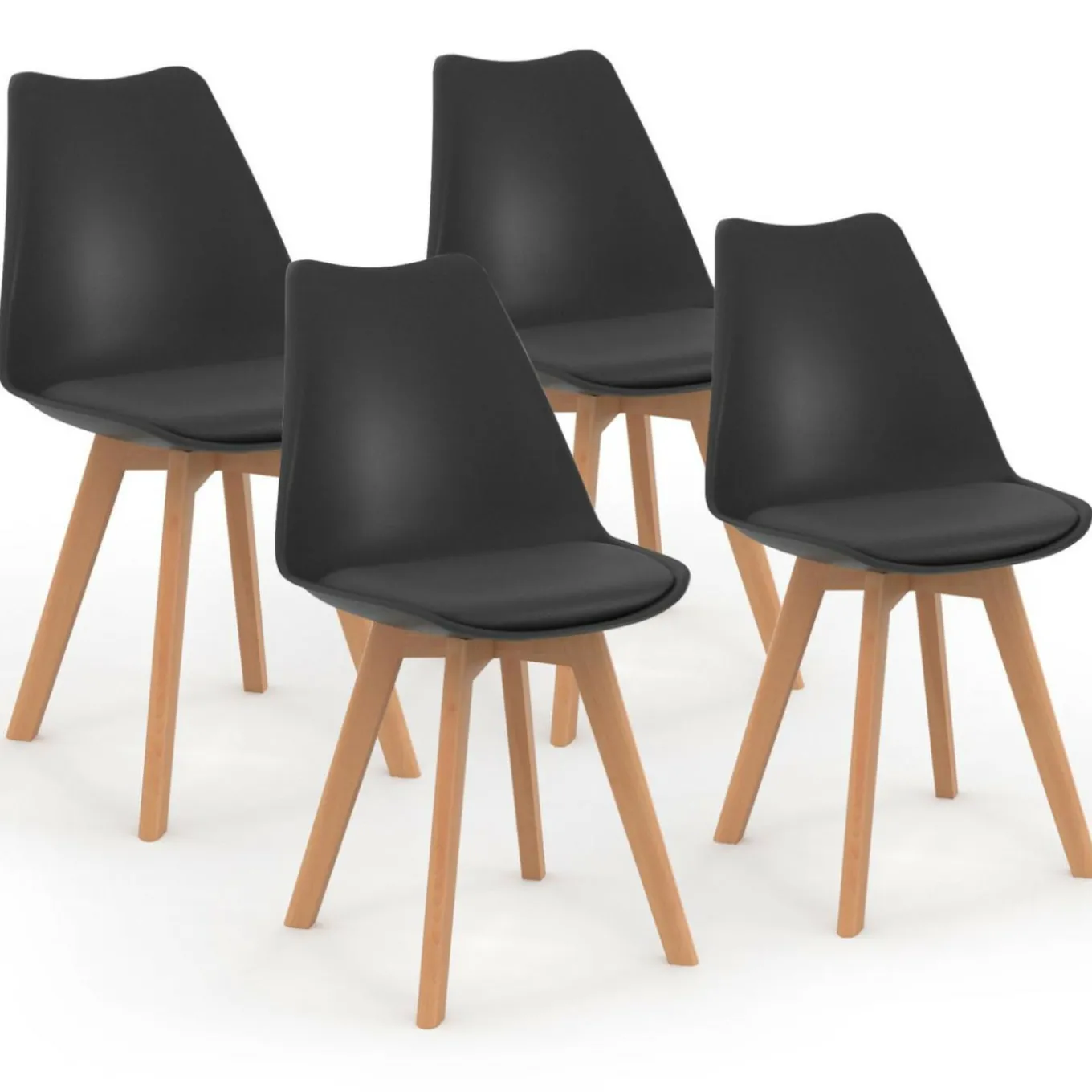IDMarket Ensemble table à manger ronde 110 cm bois et noir et 4 chaises noires* Collection Scandinave|Chaises