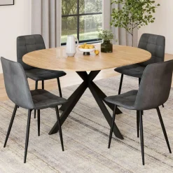 IDMarket Ensemble table à manger ronde extensible 110 - 150 cm et 4 chaises en velours gris foncé* Chaises|Tables
