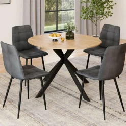 IDMarket Ensemble table à manger ronde extensible 110 - 150 cm et 4 chaises en velours gris foncé* Chaises|Tables