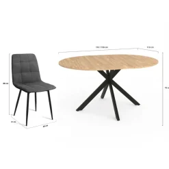 IDMarket Ensemble table à manger ronde extensible 110 - 150 cm et 4 chaises en velours gris foncé* Chaises|Tables