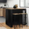 IDMarket Ensemble table de bar + 2 tabourets de bar bois noir et imitation hêtre* Meubles Hauts|Collection Design