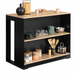 IDMarket Ensemble table de bar + 2 tabourets de bar bois noir et imitation hêtre* Meubles Hauts|Collection Design