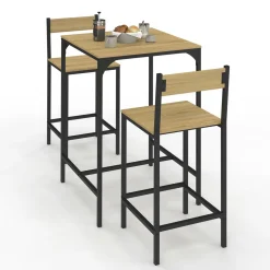 IDMarket Ensemble table de bar carrée 60 cm et 2 chaises de bar design industriel* Cuisine Complète|Mange Debout