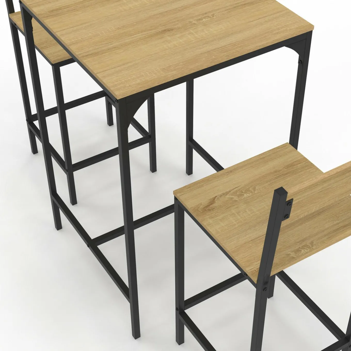 IDMarket Ensemble table de bar carrée 60 cm et 2 chaises de bar design industriel* Cuisine Complète|Mange Debout
