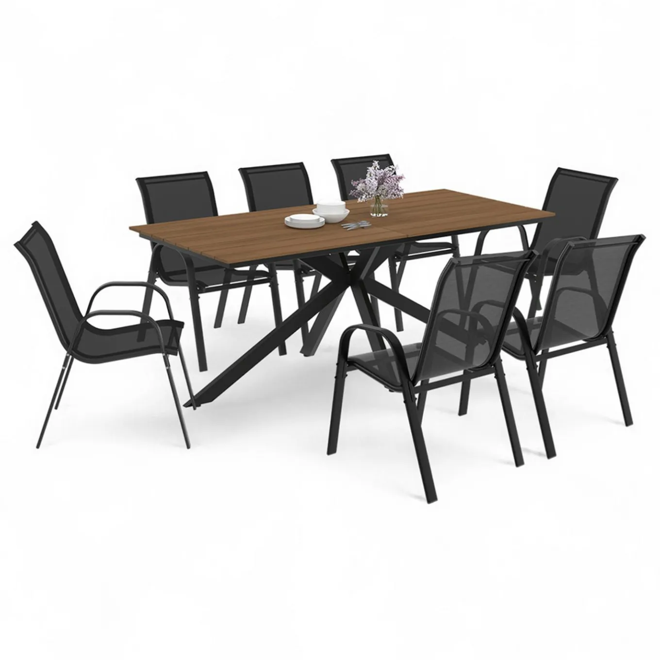 IDMarket Ensemble table et chaise salon de jardin 8 personnes pied araignée noir* Salons De Jardin