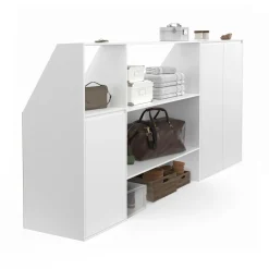 IDMarket Ensemble étagère 2 niveaux, armoire 2 portes et 1 porte + 1 niche sous pente Blanche* Etagères|Armoires