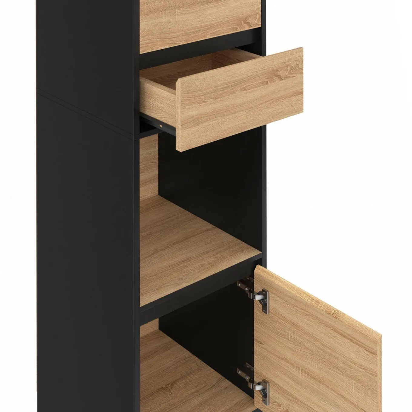 IDMarket Etagère bibliothèque 190 cm 3 étagères 2 tiroirs 1 placard noir et effet bois* Meubles Tiroirs|Meubles Hauts