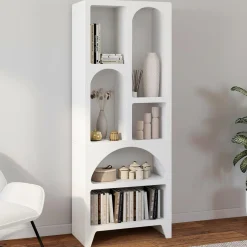 IDMarket Etagère bibliothèque 6 compartiments style organique bois blanc* Etagères|Bibliothèques