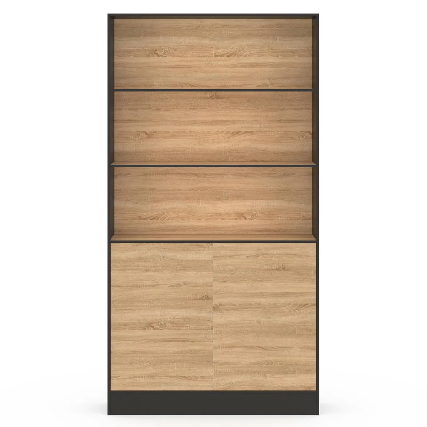 IDMarket Etagère bibliothèque 3 niveaux XXL 1 placard noir et effet bois 190 cm* Meubles Hauts|Meubles Noirs