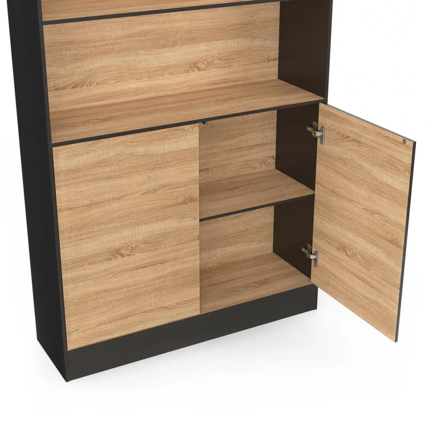 IDMarket Etagère bibliothèque 3 niveaux XXL 1 placard noir et effet bois 190 cm* Meubles Hauts|Meubles Noirs